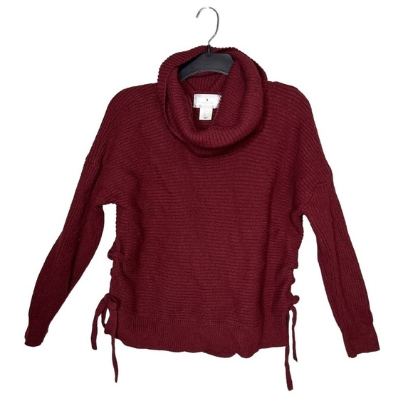 ruby moon Sweaters - Ruby Moon Ribbed Lace Up Cowl Neck Sweater